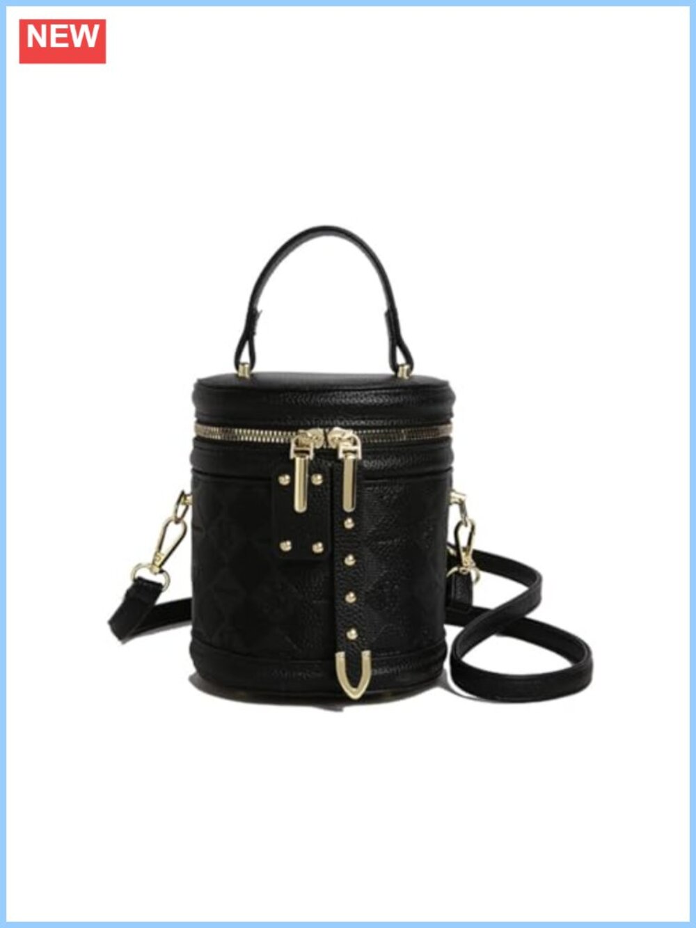 Vegan Leather Mini Bucket Crossbody Bag Quilted Cylinder Purse